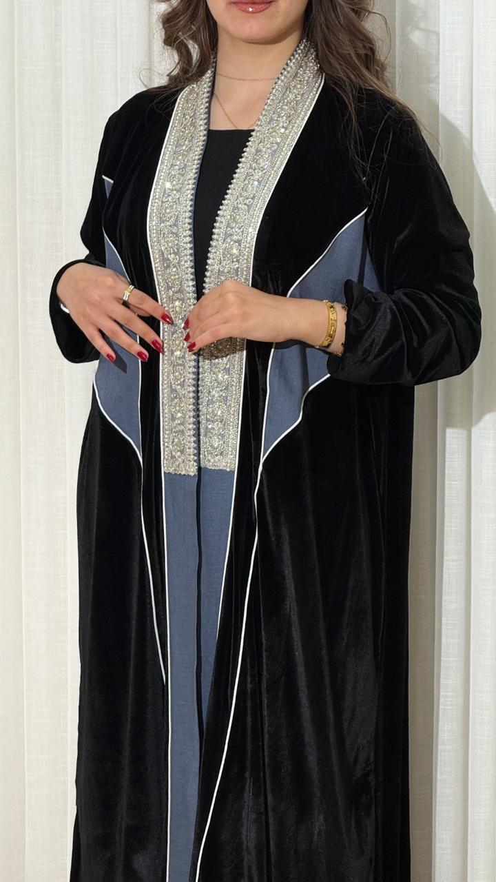 Velvet Abaya with Luxurious Bodice Embellishments
