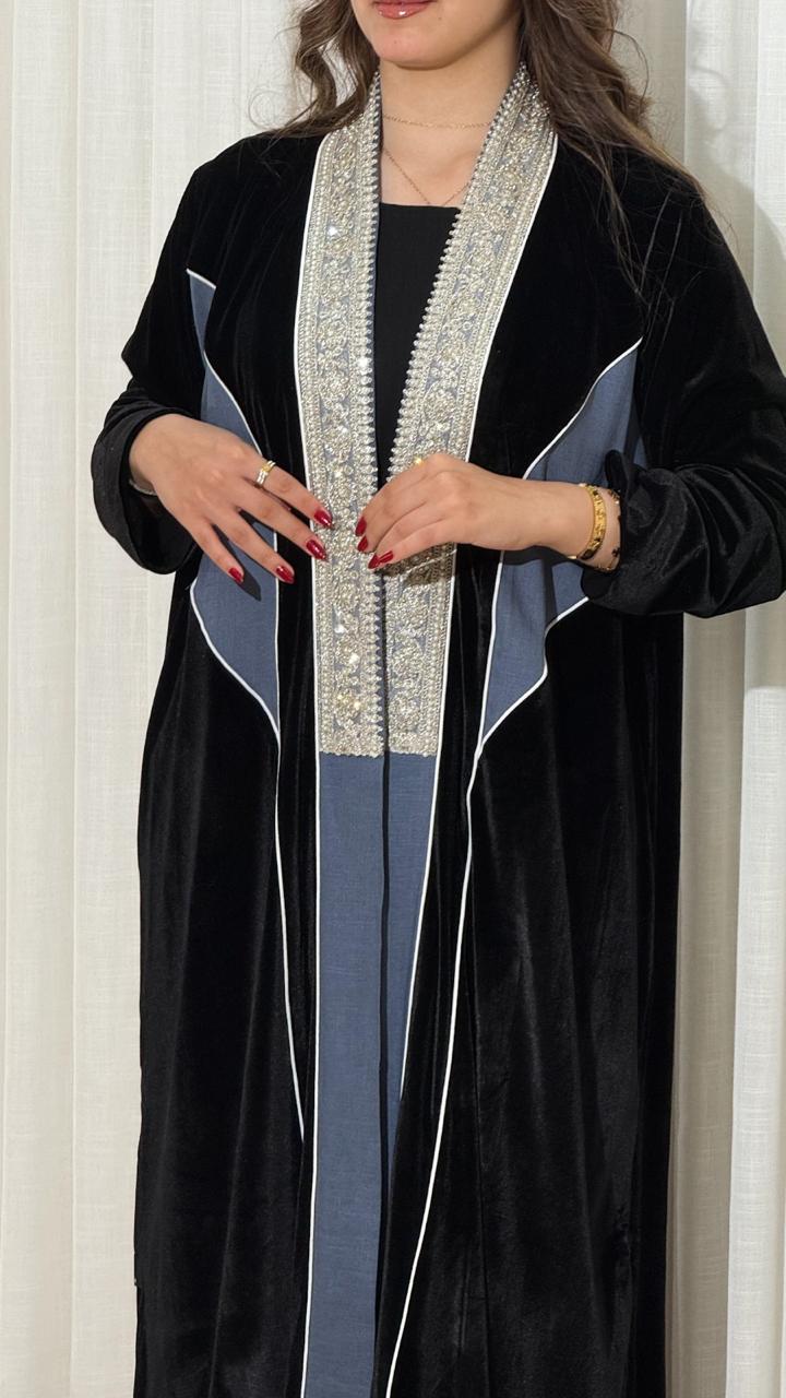 Velvet Abaya with Luxurious Bodice Embellishments