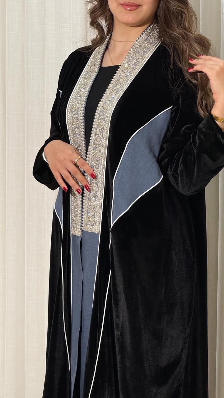 Velvet Abaya with Luxurious Bodice Embellishments