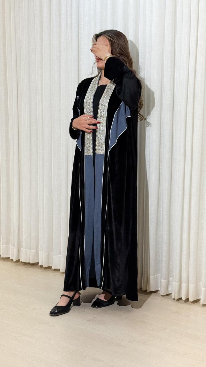 Velvet Abaya with Luxurious Bodice Embellishments