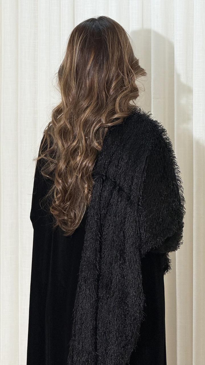 Velvet Abaya with Side Shawl & Sleeve Detailing