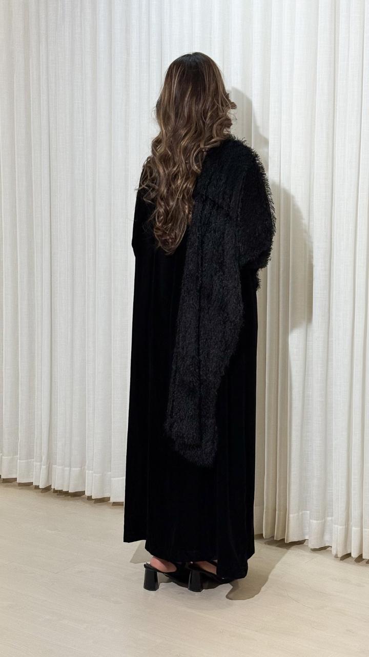 Velvet Abaya with Side Shawl & Sleeve Detailing