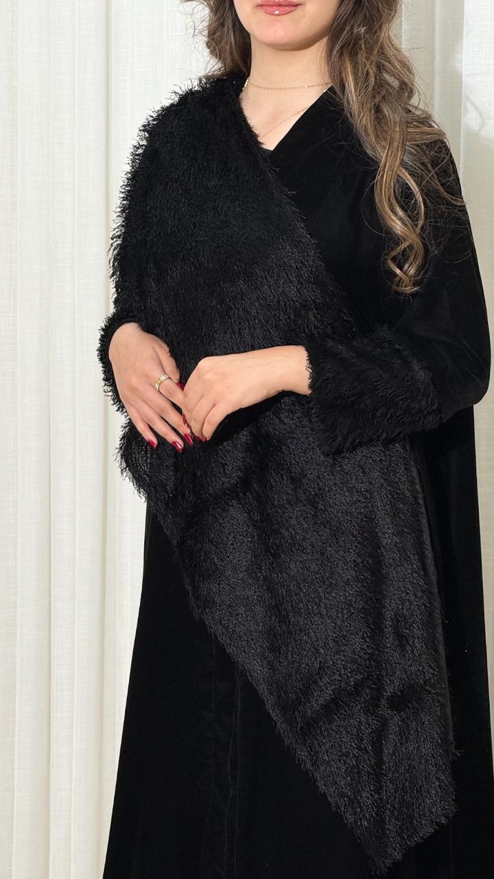 Velvet Abaya with Side Shawl & Sleeve Detailing