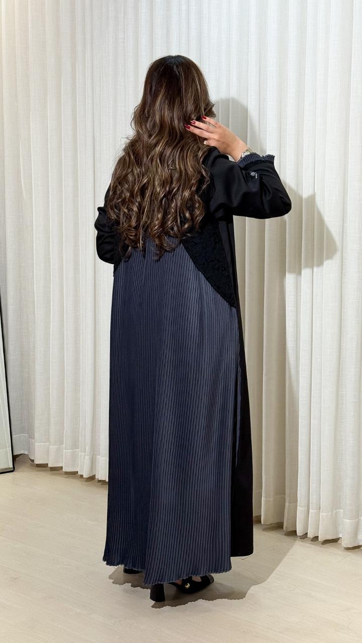 Wide-Cut Crepe Abaya with Back Pleats & Lace